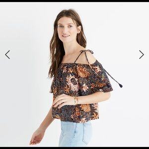 NWT Madewell Silk Cold-Shoulder Top in Sea Floral